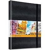 Mix Media Pad, Ohuhu 10.8"x8.3" Mixed Media Art Sketchbook, 120 LB/200 GSM Heavyweight Papers, 78 Sheets/156 Pages, PU Hardcover Mixed Media Paper Pad for Acrylic, Painting Christmas Gift