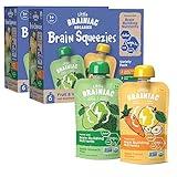 Little Brainiac Organic Fruit & Veggie Snack Brain Boosting Toddler Pouches, Two Flavor Variety Pack, Brain-Supporting Nutrients, Clean Label, BPA-Free, Non-GMO (3.5 oz, Pack of 12)