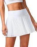 SANTINY Pleated Tennis Skirt for Women with Pockets Shorts Women's High Waisted Lightweight Athletic Golf Skorts Skirts for Casual(A White_S)