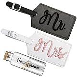 2 Pieces Mr and Mrs Luggage Tags Bridal Luggage Tags Wedding Luggage Tag with Honeymoon Sand Keepsake Jar Glass Bottle with Cork for Honeymoon Gifts Bridal Shower (Sweet Patterns)