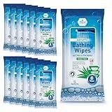 MED PRIDE Rinse Free XL Bathing Wipes [12 Packs = 96 Wipes] Soft Thick Microwavable Waterless Shower Adult Wipes- Disposable Bedridden Aloe Vera Body Wash Wipes For Camping, Traveling