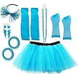 Dreamdanceworks 80s Costumes Accessories Set for Women Tutu Skirt, Neon Blue With Headband, One Size