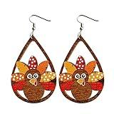 Cute Thanksgiving Turkey Pumpkin Maple Leaf Dangle Earrings Colorful Sunflower Wooden Thanksgiving Fall Earrings for Women Jewelry(A)