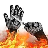 BBQ Fireproof Gloves, Grill Cut-Resistant Gloves 1472°F Heat Resistant Gloves, Non-Slip Silicone Oven Gloves, Kitchen Safe Cooking Gloves for Oven Mitts,Barbecue,Cooking, Frying,13.5 Inch-Grey