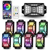 8 Pods Full Angle RGB Rock Lights Compatible with Trucks Jeep UTV SUV ATV Boat Golf Cart, Waterproof Multi-Color, App/Remote Control Led Rock Lights with Music Mode