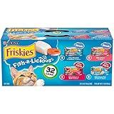 Purina Friskies Wet Cat Food Variety Pack, Fish-A-Licious Shreds, Prime Filets & Tasty Treasures - (Pack of 32) 5.5 oz. Cans