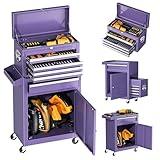 INTERGREAT 5 Drawer Tool Chest with Wheels, Rolling Tool Chest with Drawers, Tool Storage Organizer Cabinet with Lock&Key for Garage, Workshop (Purple)