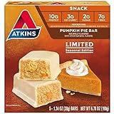 Atkins Pumpkin Pie Snack Bar, 10g Protein, 3g Net Carbs, 2g Sugar, High Fiber, 5 Count