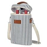 Tirrinia 2 Bottle Wine Gift Tote Carrier - Leakproof & Insulated & Padded Versatile Cooler Bag for Travel, BYOB Restaurant, Wine Tasting, Party, Great Valentine's Day Giftfor Wine Lover, Stripe