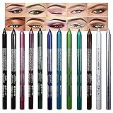 evpct 12Pcs Green Blue White Black Brown Purple Color Gel Glitter Eyeliner Pencils Set for Women Waterline Waterproof Smudge Proof lapiz de ojos delineador de ojos contra el agua Eye Liner Makeup 1