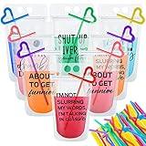 Patelai 24 Sets Drink Pouches with Straws Plastic Drink Bags with Zipper Party Beverage Bags Juice Pouches for Adults and Teens (Black Letters)