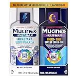 Mucinex Fast-Max Kickstart & Night Time Severe Cold and Flu Medicine for Adults, Cough Medicine for Adults, Liquid Cold Medicine Day & Night Combo Pack, 2x6 fl oz