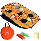 Himal Collapsible Portable 5 Holes Cornhole Game Cornhole Set Bounce Bean Bag Toss Game with 10 Bean Bags,Tic Tac Toe Game Double Games (3 x 2-Feet, Single Board)