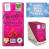 Chocolove Raspberries Dark Chocolate Bars | 55% Cocoa | Tangy Raspberry Bits | Smooth & Sweet | Premium Belgian Dark Chocolate | Non-GMO, 3.1 oz Bar (12 Pack)