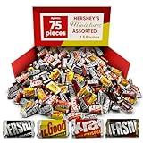 Hershys Miniatures Assorted Chocolate Candy - 1.5 Pounds, Approx 75 Individually Wrapped Bars, Hershys Dark Chocolate, Milk Chocolate, Krackel with Crisped Rice, Mr. Goodbars With Peanuts , Snacks Variety Pack for Adults, Bulk Candy Gifts