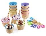 Greenco Ice Cream Bowls and Spoons - Ice Cream Cups for Birthday Party Decorations, Ice Cream Party Favors, Ice Cream Party Decorations, Ice Cream Sundae Bar Supplies, Set of 12 Vibrant Colors