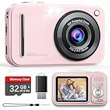 Digital Camera, Autofocus 48MP FHD 1080P Camera for Kids with 16X Zoom Anti Shake, Compact Portable Small Point and Shoot Digital Cameras with 32GB Memory Card for Teens Girls Kids Adults, Pink