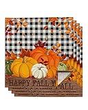 Cloth Napkin 20X20 Inch, Thanksgiving Fall Pumpkins Absorbent Cotton Napkins Soft & Reusable Linen Napkins for Table Family Dinners Wedding Cocktail Parties and Everyday Use