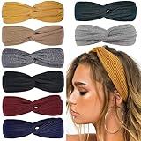 Huachi Headbands for Women Twist Knotted Women Head Bands Boho Stretchy Hair Bands Non Slip for Girls Criss Cross Turban Plain Headwrap Yoga Workout Vintage Hair Accessories, Solid Color