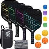 JoncAye Pickleball Paddles Set of 4 Fiberglass Rackets and Balls w/Racquet Case, Overgrip, Ball Bag, USAPA Approved Pickle-Ball Kit for Women, Men, Lightweight Starter Set for Kids, Adults