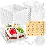 Kucoele 20 Pack Cake Boxes with Clear Lids, 7 x 7 x 4 Inches Disposable Paper Cake Containers for 4-6 Inches Cakes, Cupcakes, Pies, Fruit Tarts (White)