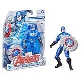 Avengers Marvel Mech Strike 6-inch Scale Action Figure Toy Captain America with Compatible Mech Battle Accessory, for Kids Ages 4 and Up, Black