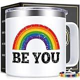 Lifecapido Pride Gifts, Pride Month Gifts, LGBT Gifts, Gifts for Gay Men, Lesbian Gifts, Be you Insulated Coffee Mug 14oz, Rainbow LGBTQ Mug, Birthday Gifts Christmas Gifts for Bisexual Queer, White