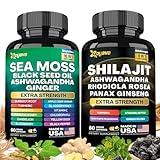 Zoyava Dynamic Vitality Bundle - Sea Moss 7000mg, Black Seed Oil 4000mg, Ashwagandha 2000mg, Ginger & Shilajit 9000mg, Rhodiola Rosea 1000mg, Panax Ginseng 1500mg, All in 1 Supplements (60 Count)