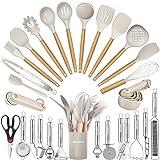 Kitchen Utensils Set- 35 PCs Cooking Utensils with Grater,Tongs, Spoon Spatula &Turner Made of Heat Resistant Food Grade Silicone and Wooden Handles Kitchen Gadgets Tools Set for Nonstick Cookware