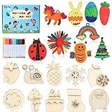 Worgree DIY Wooden Magnets, 36 pcs Wooden Art Craft Supplies Painting Kit for Kids Party Favors for Boys Girls Ages 4-8 8-12 Birthday Easter Crafts Gifts Toys Basket Goodie Bag Stuffers