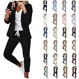 Cyber of Monday Womens Business Casual Sets 2 Piece Outfits Office Work Long Sleeve Blazer Jacket Drawstring Pants Trendy Suit Sets