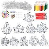 VICAMB 30 Sets Fall DIY Window Art Suncatcher Paint Kit,Autumn Leaf Pumpkin Suncatchers Ornaments Decorations,Paint Your Own Suncatcher Kit for Kids Classroom Thanksgiving Art Project Activity