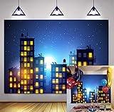 Super Hero City Photography Backdrop Beautiful Moon Supermen Theme Background Boy Birthday Party Banner Photo Studio Props Vinyl 7X5FT