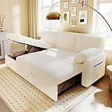 VanAcc Sleeper Sofa, Sofa Bed- 2 in 1 Pull Out Couch Bed with Storage Chaise for Living Room, Sofa Sleeper with Pull Out Bed, White Boucle Couch