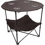 Preferred Nation | 2 Tier Folding Camping Table with 4 Mesh Cup Holders Black | Polyester with Metal Frame | Compact, Convenient Carry Case Included | Side Table for Tailgate