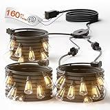 addlon 1-to-3 Outdoor String Lights - 160FT Total (3x50FT String Lights + 10FT Splitter), 81 ST38 LED Bulbs, Single Plug for Easy Setup, Waterproof Patio Lights, Outdoor Lights for Backyard Garden