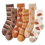 Toes Home Fuzzy Socks for Women Soft Fluffy Winter Cozy Slipper Socks Plush Sleep Fall Socks for Christmas Valentine's Day 6 Pairs