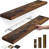 BAYKA Floating Shelves, Wall Mounted Rustic Wood Shelves for Bathroom, Bedroom, Living Room, Kitchen, Office, 22.5" Hanging Shelf for Books/Storage/Decor with 22lbs Capacity (Rustic Brown,Set of 2)