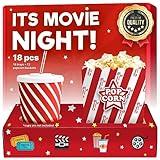 Cheshire Gifts Movie Night Supplies 18 Pcs - Popcorn Bags (12ct) & Movie Night Snack Trays (6ct) - Movie Theater Decor & Popcorn Bowls For Family Movie Night