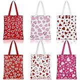 Silkfly 36 Pcs Valentine's Day Tote Bags Heart Reusable Fabric Shopping Bag Washable Grocery Bags Shoulder Bag Women's Tote Handbags