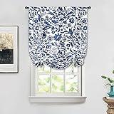 DriftAway Julia Watercolor Blooming Flower Floral Tie Up Curtain Thermal Insulated Blackout Window Adjustable Balloon Curtain Shade for Small Window Rod Pocket Single 25 Inch by 47 Inch Navy