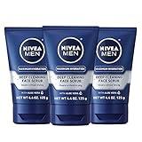 NIVEA MEN Maximum Hydration Deep Cleaning Face Scrub with Aloe Vera and Provitamin B5, Exfoliating Face Wash Cleanses Without Drying, 3 Pack of 4.4 Oz Tubes