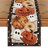 Artoid Mode Jack-O'-Lantern Pumpkin Ghost Spider Web Halloween Table Runner,Holiday Kitchen Dining Table Decoration for Home Party Decor 13 x 90 Inch