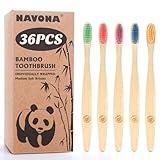 Navona 36 PCS Biodegradable Bamboo Toothbrushes, Individually Wrapped Bulk Toothbrushes, BPA Free Medium Soft Bristles Eco-Friendly, Natural Wood Toothbrushes Bulk, Reusable Travel Toothbrushes