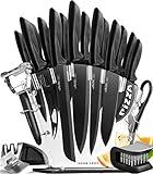 Home Hero Kitchen Knife Set with Sharpener - High Carbon Stainless Steel Knife Block Set with Ergonomic Handles (20 Pcs - Black)