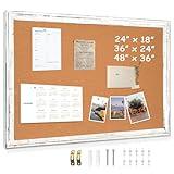 DOLLAR BOSS Cork Board for Office 24 X 18 Inches White Cork Boards for Walls Bulletin Board, Decorative Hanging Pin Board Rustic Wooden Frame Vision Board Cork Notice Board for Office Home Decor