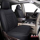 Coverado Car Seat Covers Full Set, Waterproof Dodge RAM Seat Cover Leather Protector Compatible with 2002-2024 RAM 1500 2500 3500 Truck Pickup Crew Quad Cab with Curved Bench, Black