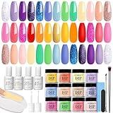 AZUREBEAUTY 31 Pcs Dip Powder Nail Kit Starter, Spring Summer 20 Colors Glitter Neon Pink Blue Green Dipping Powder Liquid Set with Top/Base Coat Activator for French Nail Art Manicure DIY Salon Gift