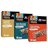 KIND Bar Minis, Variety Pack, Dark Chocolate Nuts and Sea Salt, Peanut Butter, Caramel Almond , Healthy Snacks, Gluten Free, Low Sugar/Calorie Snacks, 30 Count