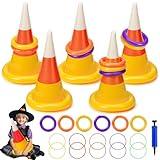 Halloween Ring Toss Game Inflatable Candy Corn Ring Toss Toys with Air Pump for Kids Adults Halloween Party Favors Indoors Outdoors Family Party Game Supplies